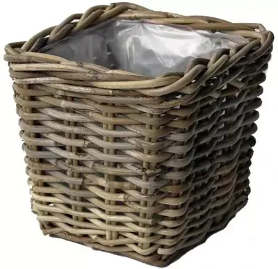 Van der Leeden Rotan plantenmand 27x27x25cm antiek grijs