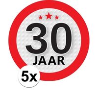 5x 30 Jaar leeftijd stickers rond 9 cm verjaardag versiering - thumbnail