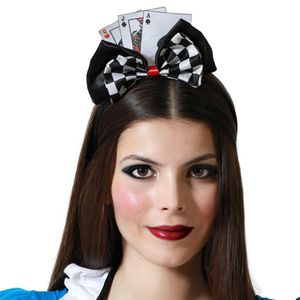 Atosa Verkleed haarband diadeem Casino thema - zwart/wit - meisjes/dames - met speelkaarten   -