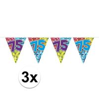 3x Mini vlaggenlijn / slinger verjaardag versiering 75 jaar - thumbnail