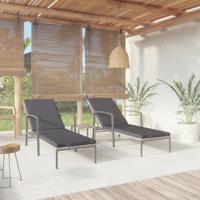 Ligbedden 2 st met tafel poly rattan grijs - thumbnail