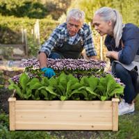 Bloembak Verhoogde Tuinbed hout Plantenbak Vierkant Tuinbed met Open Bodem Plantenbed Voor Tuin Gras Terras Balkon 102 x 102 x 30 cm Natuur