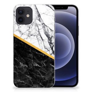 iPhone 12 | 12 Pro (6.1") TPU Siliconen Hoesje Marmer Wit Zwart - Origineel Cadeau Man