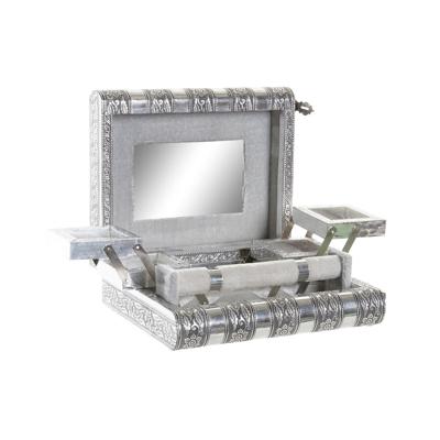 Juwelenkistje Home ESPRIT Zilverkleurig Natuurlijk Hout Aluminium 22,5 x 18,8 x 7,6 cm