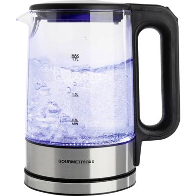 GourmetMaxx GOURMETmaxx Glas-Wasserkocher LED 1,7l 2200W Edelstahl/schwarz kabellos Waterkoker Kabelgebonden Aantal/Volume: 1.7 l Zwart/RVS, Glas