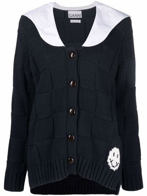 GANNI cardigan en maille intarsia à col marin - Bleu