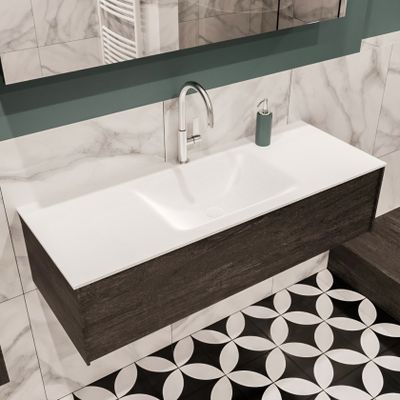 Mondiaz Lush Cloud badmeubel eiken Dark brown 120 cm 1 lade solid surface enkele spoelbak midden 1 kraangat