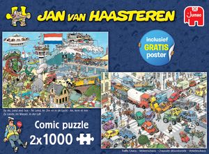 Jumbo Jan van Haasteren puzzelset Verkeerschaos & Ter Land, ter Zee en in de lucht - 2 x 1000 stukjes