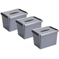 4x stuks sunware q-line opberg box/opbergdoos - 22 liter - 40 x 30 x 26 cm - kunststof - grijs