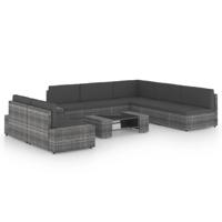 8-delige Loungeset met kussens poly rattan grijs