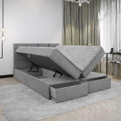 OP=OP Opberg Boxspring met Lade Levi | 160 x 200 Grijs | Incl. Pocketvering