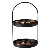 Etagere 2-laags - zwart - RVS - H44 cm - Hightea/tapas/koekjes/taartjes serveerschaal