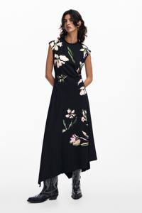 Asymmetrische bloemenjurk - BLACK - XS