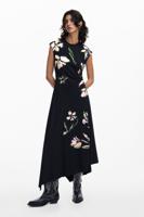 Asymmetrische bloemenjurk - BLACK - XL