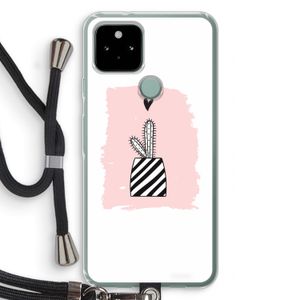 Zwart-wit cactus: Pixel 5 Transparant Hoesje met koord