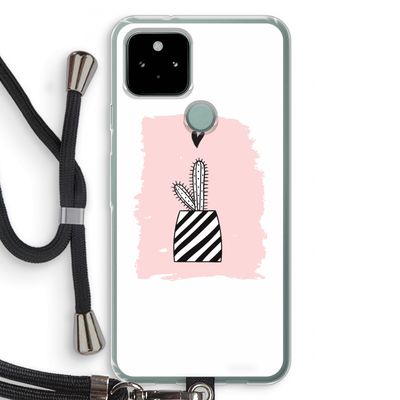 Zwart-wit cactus: Pixel 5 Transparant Hoesje met koord