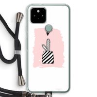 Zwart-wit cactus: Pixel 5 Transparant Hoesje met koord