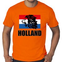 Grote maten oranje t-shirt met leeuw en vlag Holland / Nederland supporter EK/ WK voor heren - thumbnail