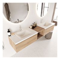 Mondiaz Bukla 200cm badmeubel met open module 40 kleur washed oak 2 lades wastafel dubbel 2 kraangaten kleur talc