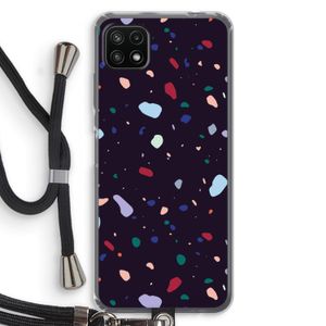 Dark Rounded Terrazzo: Samsung Galaxy A22 5G Transparant Hoesje met koord