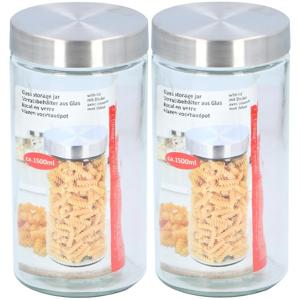 Glazen luxe voorraadpot/voorraadbus 1500 ml - 2x - 1,5 liter - 22 cm - Voorraadbussen