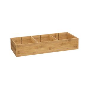 Lade/kast/badkamer organizer - 3 vaks - L38 x B15 x H7 cm - bamboe hout - lichtbruin - met indeling