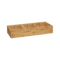 Lade/kast/badkamer organizer - 3 vaks - L38 x B15 x H7 cm - bamboe hout - lichtbruin - met indeling