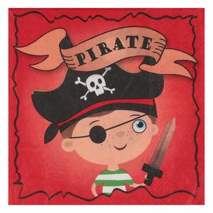 Piraten thema feest servetten - 20x stuks - 33 x 33 cm - rood/bruin - dubbelzijdig