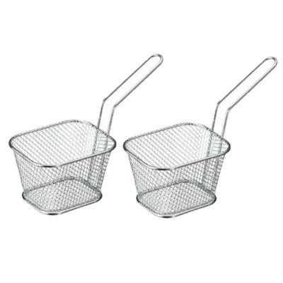 2x stuks frituur stijl serveer mandje van staal 15 x 8 cm
