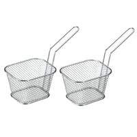 2x stuks frituur stijl serveer mandje van staal 15 x 8 cm