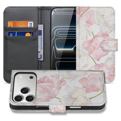 Apple iPhone 17 Pro Max | Bookcase | Hoesje Lovely Flowers Roze Wit Met Magneet Apple iPhone 17 Pro Max | Bookcase | Hoesje Lovely Flowers Roze Wit Met Magneet