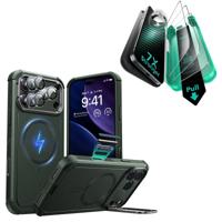 iPhone 17 Pro Max Bundle Cyber Tough Magnetic Case (Camera Control, Stash Stand) and Armorite Screen Protector - Olive Green