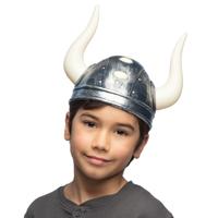 Carnaval verkleed Viking helm - zilver/wit - met grote hoorns - kunststof - kinderen