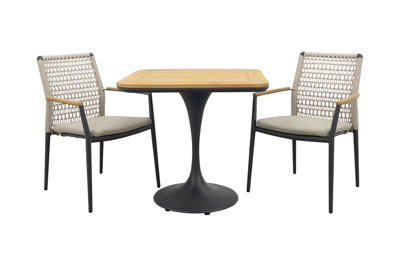 Lumino/Toscara stapelbare bistroset 80x80 cm. - Light rope/Teak