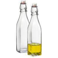 Bormioli Rocco beugelfles/weckfles - 4x - 500 ml - vierkant - transparent - water/olie/azijn/spapen