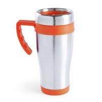 Warmhoudbeker/thermos isoleer koffiebeker/mok - RVS - zilver/oranje - 450 ml - thumbnail