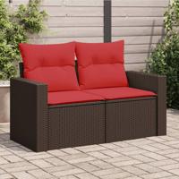 Tuinbank 2-zits met kussens poly rattan bruin