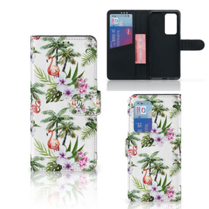 Huawei P40 Pro Telefoonhoesje met Pasjes Flamingo Palms