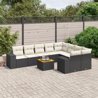 10-delige Loungeset met kussens poly rattan zwart
