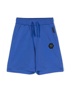 Philipp Plein Junior short à patch logo latéral - Bleu