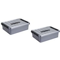 Opbergbox/opbergdoos 4x 10 liter 40 x 30 x 11 cm metallic grijs/zwart