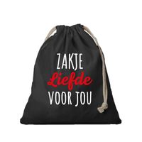 1x Canvas cadeautasje Zakje Liefde zwart met koord 25 x 30 cm - thumbnail