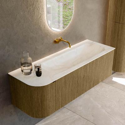 Badmeubel Mondiaz Kurve-Dlux | 135 cm cm | Meubelkleur Dusk | Wastafelkleur Ostra | Solid surface | Wasbak rechter zijde spoelbak | Zonder kraangat(en)