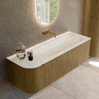 Badmeubel Mondiaz Kurve-Dlux | 135 cm cm | Meubelkleur Dusk | Wastafelkleur Ostra | Solid surface | Wasbak rechter zijde spoelbak | Zonder kraangat(en)