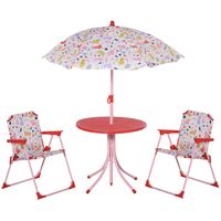 Outsunny 4-delige kinderzitgroep tuintafel 2 klapstoelen parasol 3-5 jaar rood | Aosom Netherlands