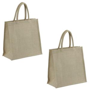 Boodschappentas - 2x - naturel - jute - 35 x 34 cm - strandtas - shopping bag - tas