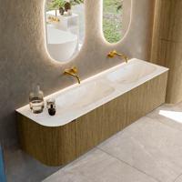 Badmeubel Mondiaz Kurve-Dlux | 165 cm cm | Meubelkleur Dusk | Wastafelkleur Ostra | Solid surface | Dubbel / Rechts spoelbak | Zonder kraangat(en)