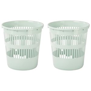 Afvalbak/vuilnisbak/kantoor prullenbak - 2x stuks - plastic - mintgroen - 28 cm