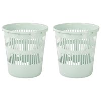 Afvalbak/vuilnisbak/kantoor prullenbak - 2x stuks - plastic - mintgroen - 28 cm - thumbnail