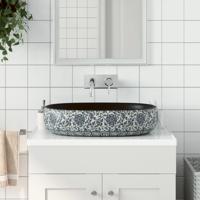 VidaXL Opzetwasbak ovaal 59x40x14 cm keramiek zwart en blauw VidaXL Opzetwasbak ovaal 59x40x14 cm keramiek zwart en blauw